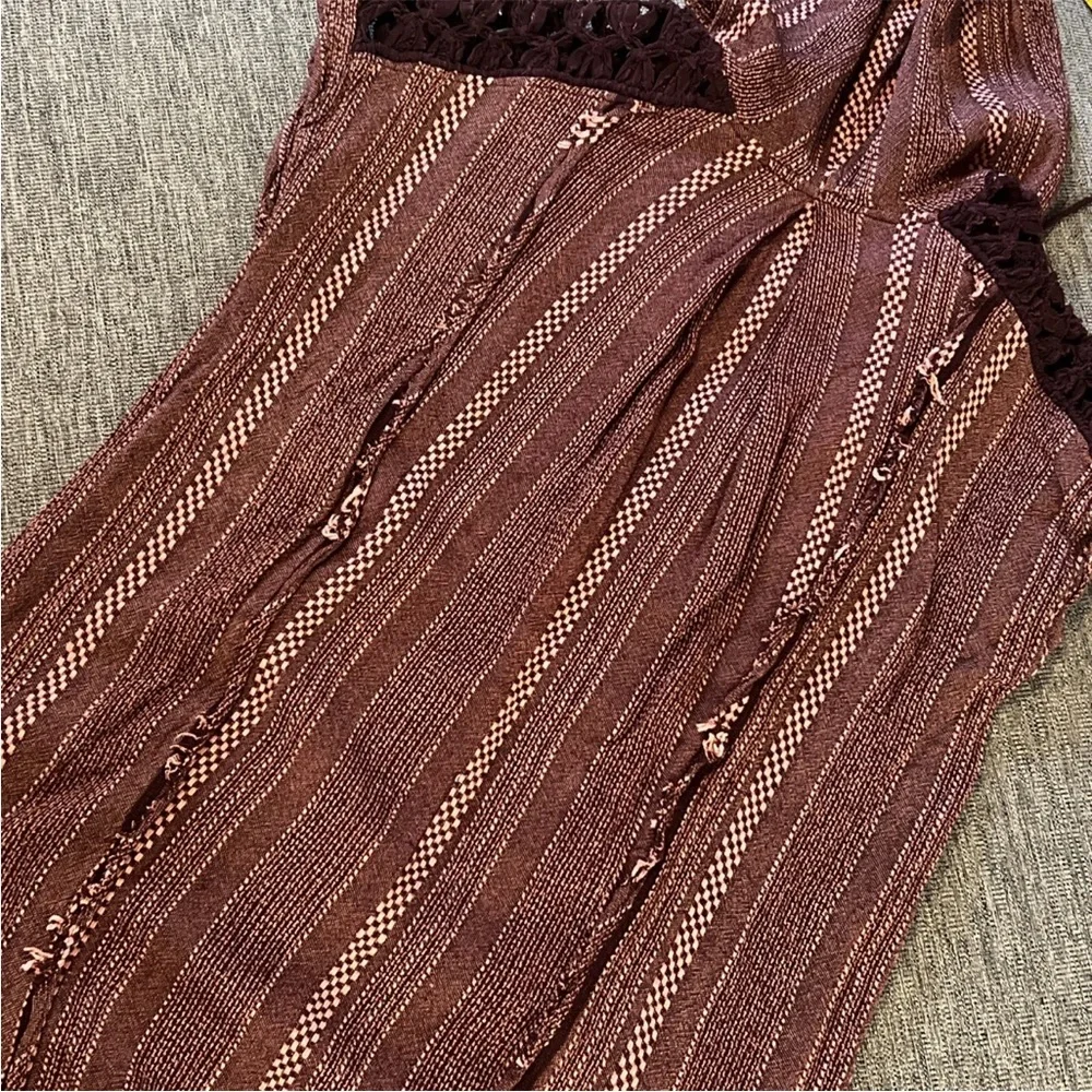 Free People Forever Yours Knit Stripe Tunic Sz Small Boho Burgundy
